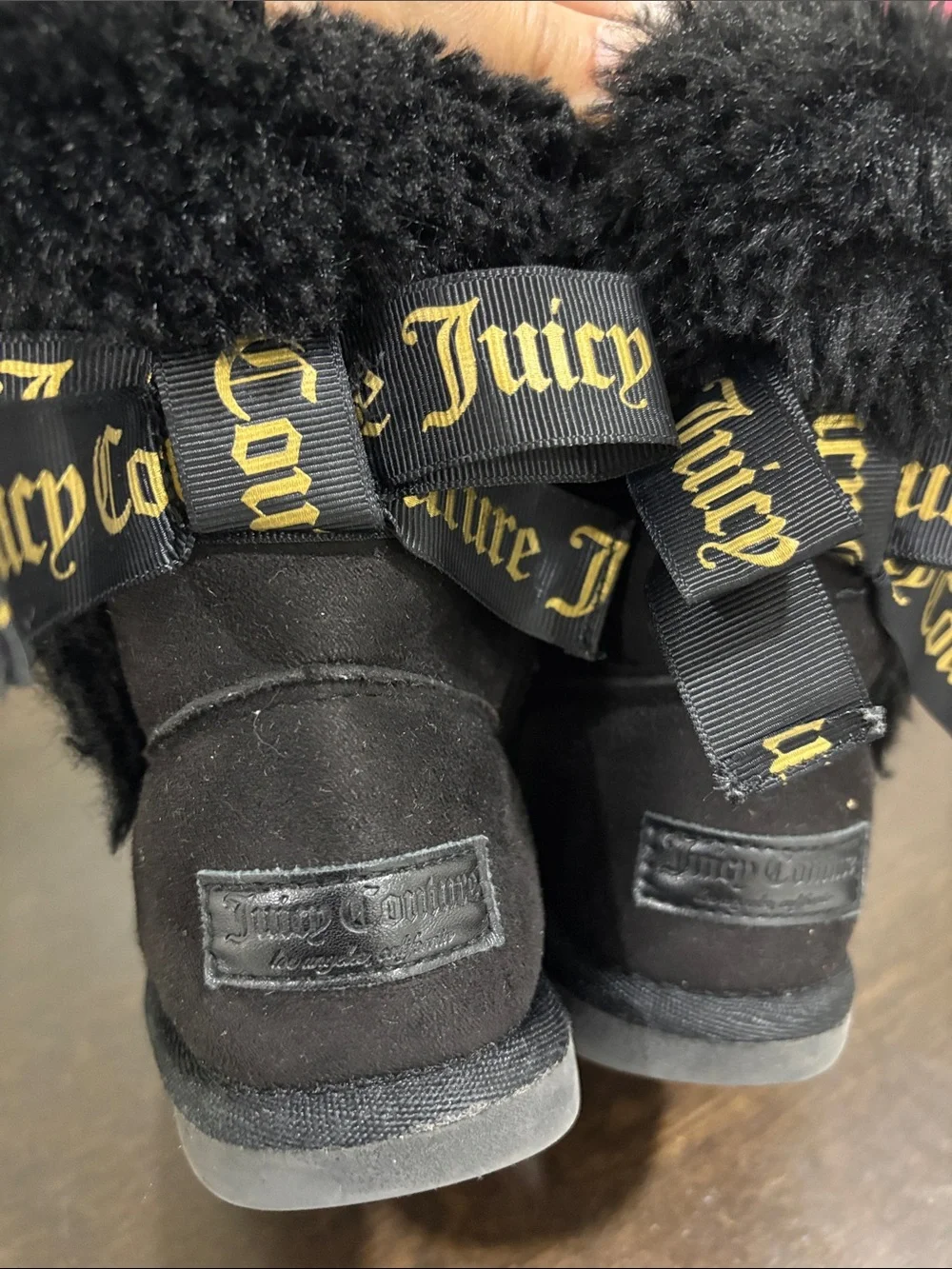 Juicy Couture girls Black Faux-Fur Cuffed Ankle Boots size 13